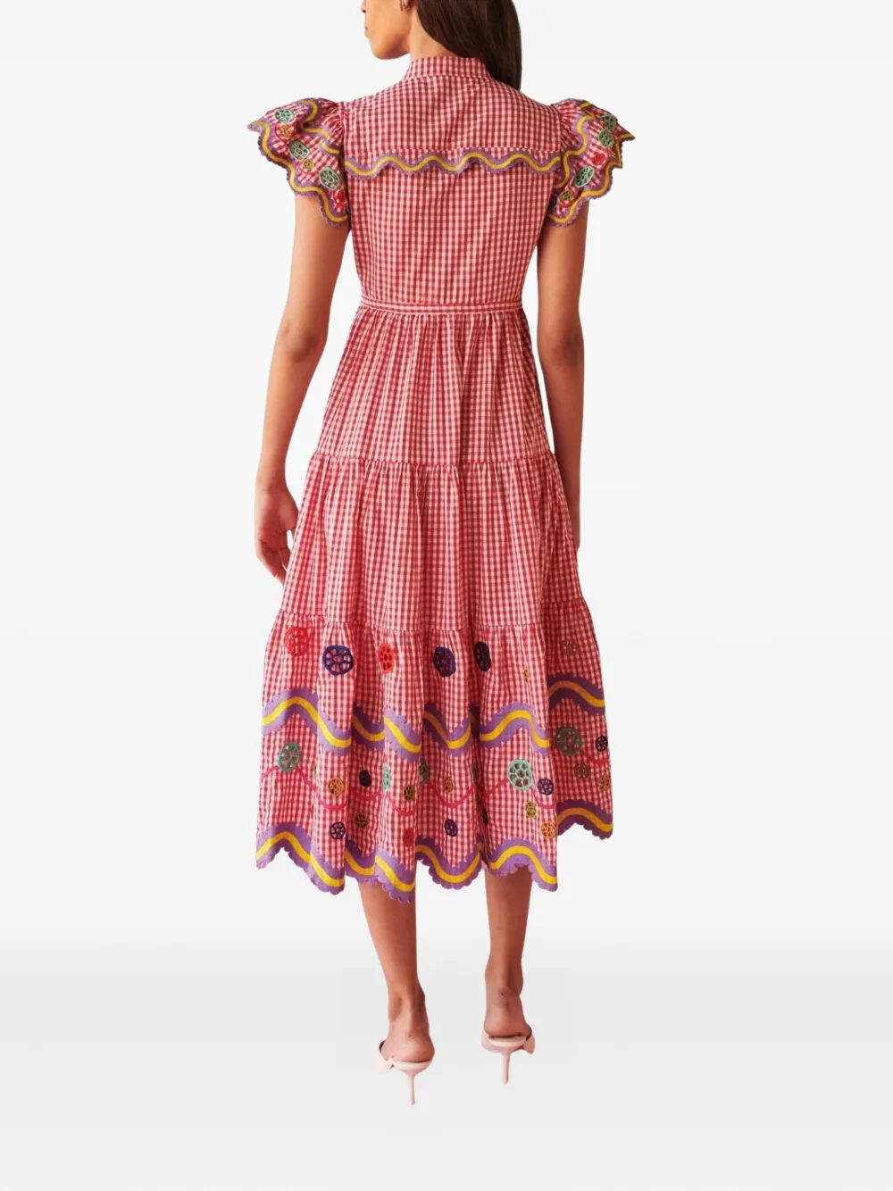 Celia B Jurk met geborduurde gingham ruit Rood