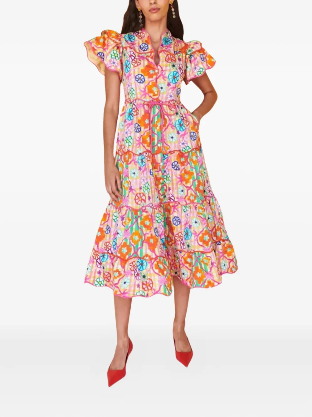 Celia B baba voyager-print midi dress - Roze