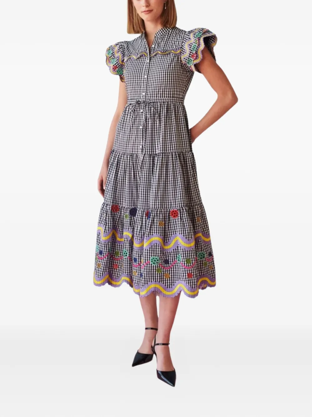 Celia B gingham embroidered reise dress - Zwart