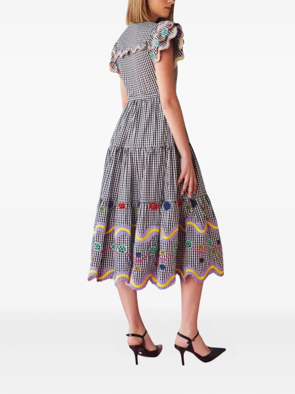 Celia B Jurk met geborduurde gingham ruit Zwart