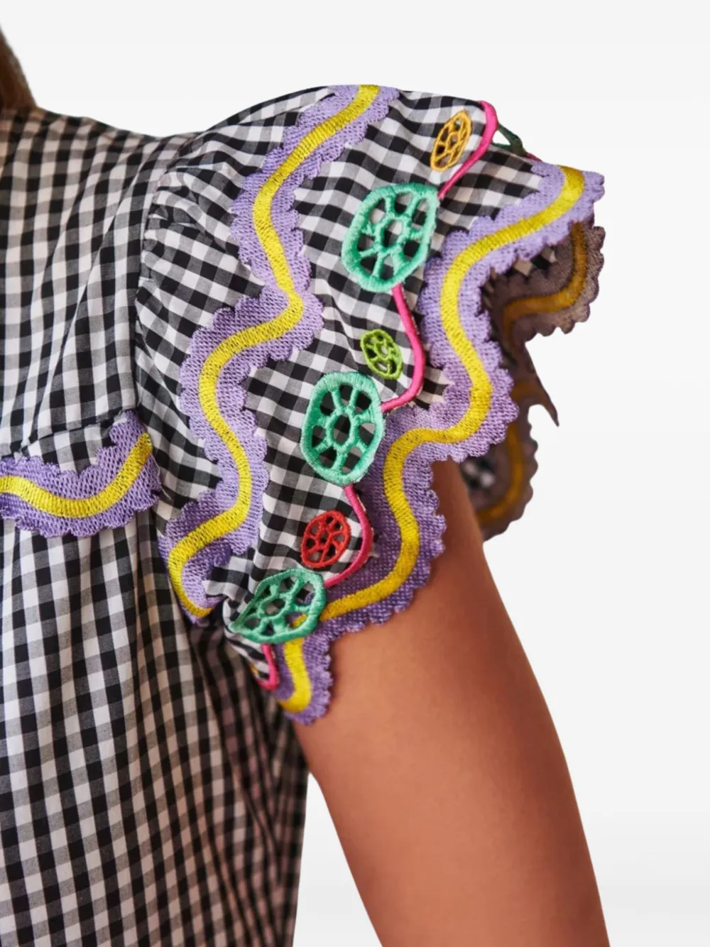 Celia B Jurk met geborduurde gingham ruit Zwart