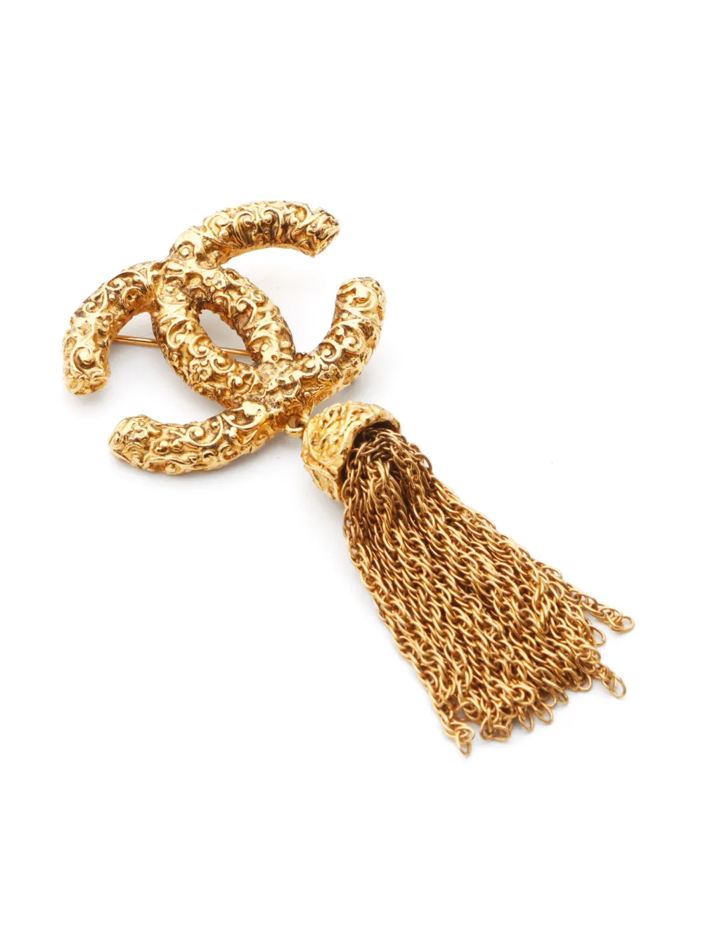 Pre-owned Chanel 1993 Cc Logo Lava Brooch In Gold