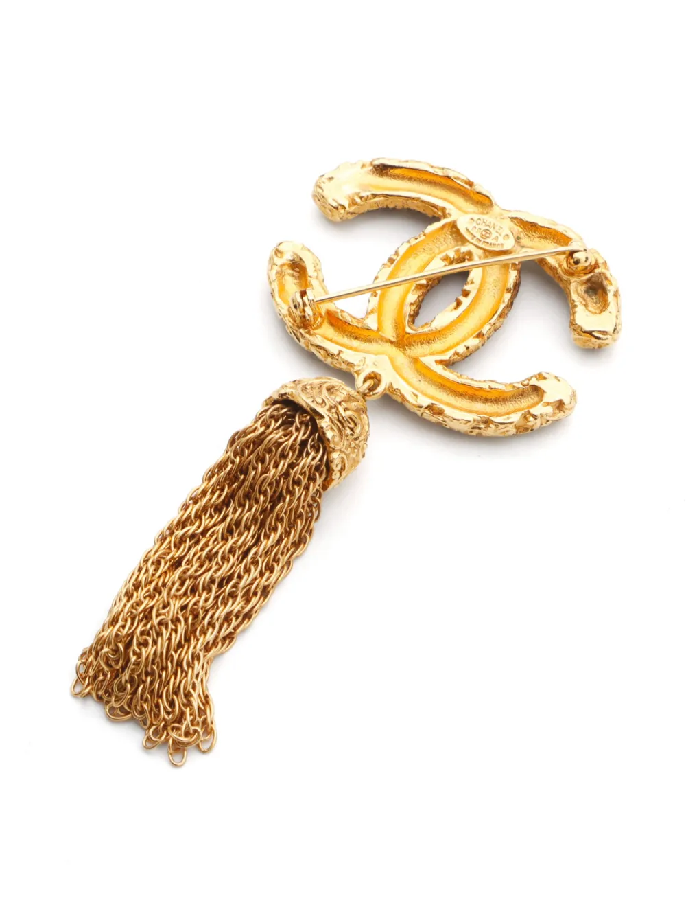 Pre-owned Chanel 1993 Cc Logo Lava Brooch In Gold