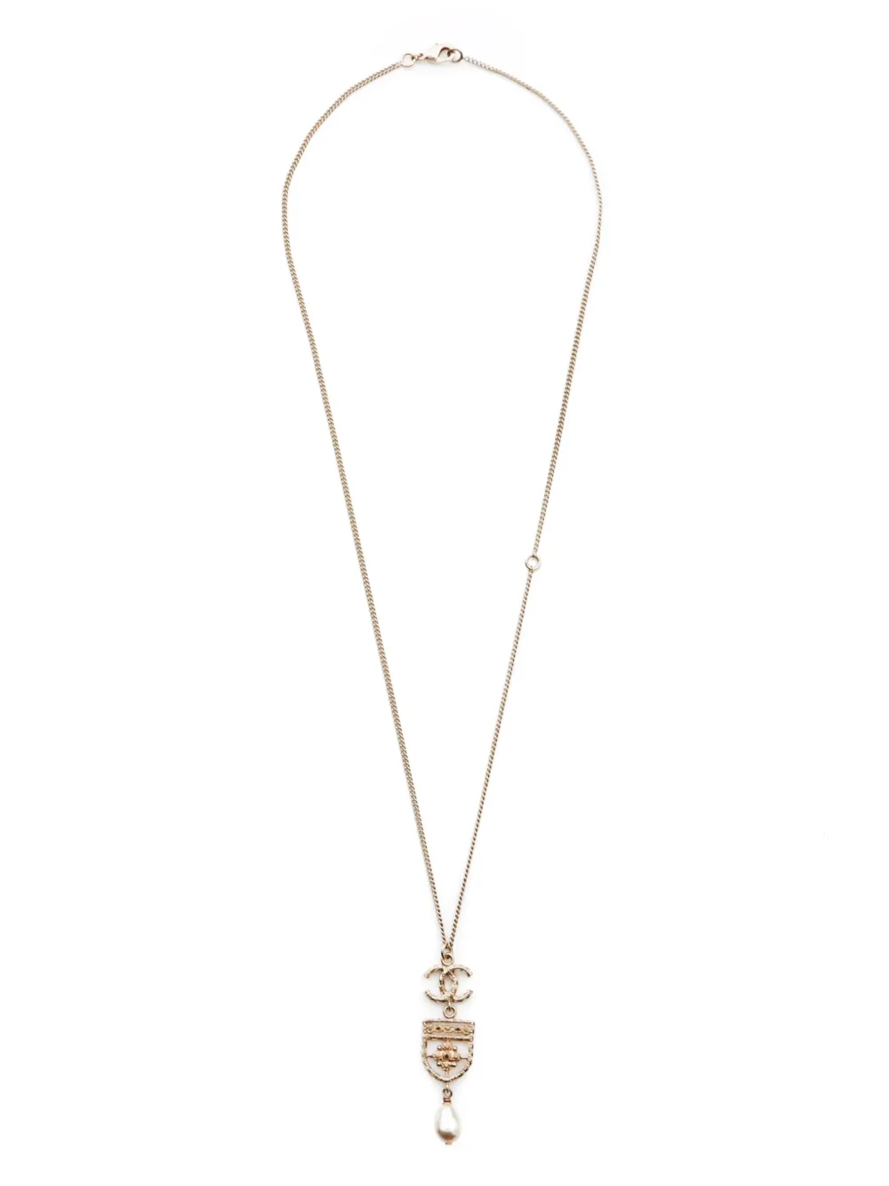 CHANEL Pre-Owned 2015 CC logo faux-pearl pendant necklace | Gold | Image 1
