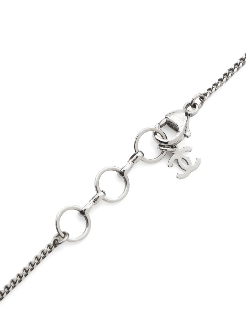 Pre-owned Chanel 2016 Cc Logo Rhinestone Pendant Necklace In Silver