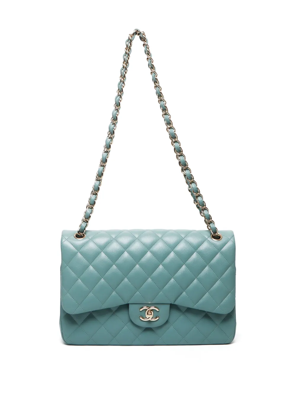 Pre-owned Chanel 2021 Jumbo Double Flap Shoulder Bag In Blue