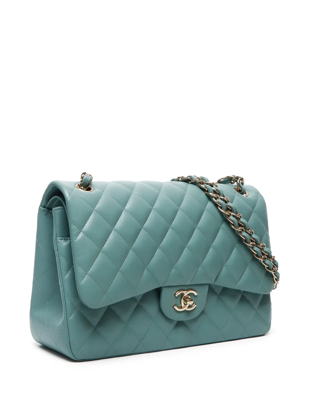 Pre-owned Chanel 2021 Jumbo Double Flap Shoulder Bag In Blue