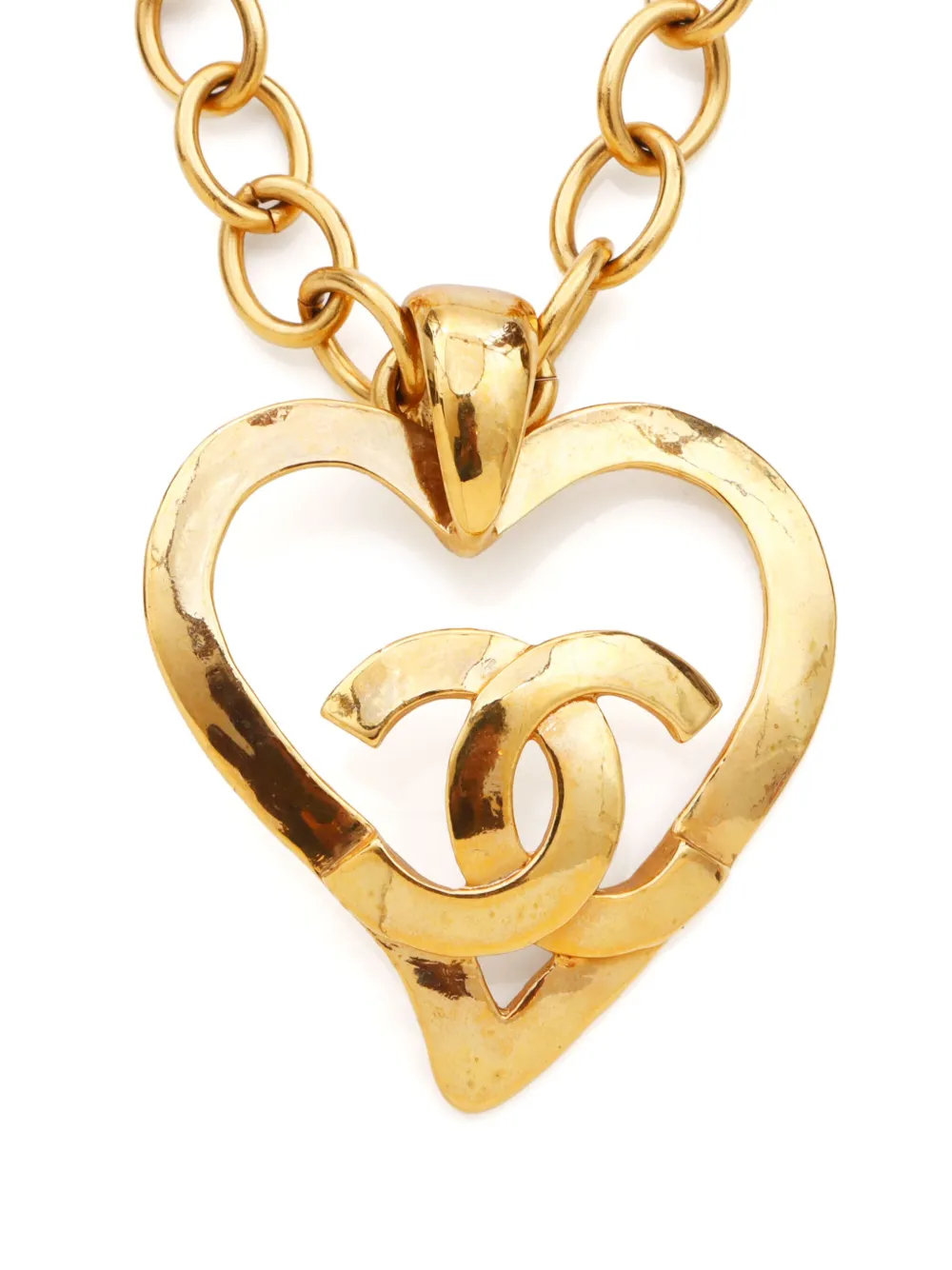 CHANEL Pre-Owned 1995 halsketting met CC-logo en hart - Goud