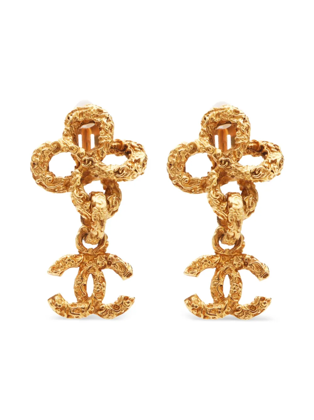 CHANEL Pre-Owned 2003 CC logo lava drop earrings | Gold | Image 1