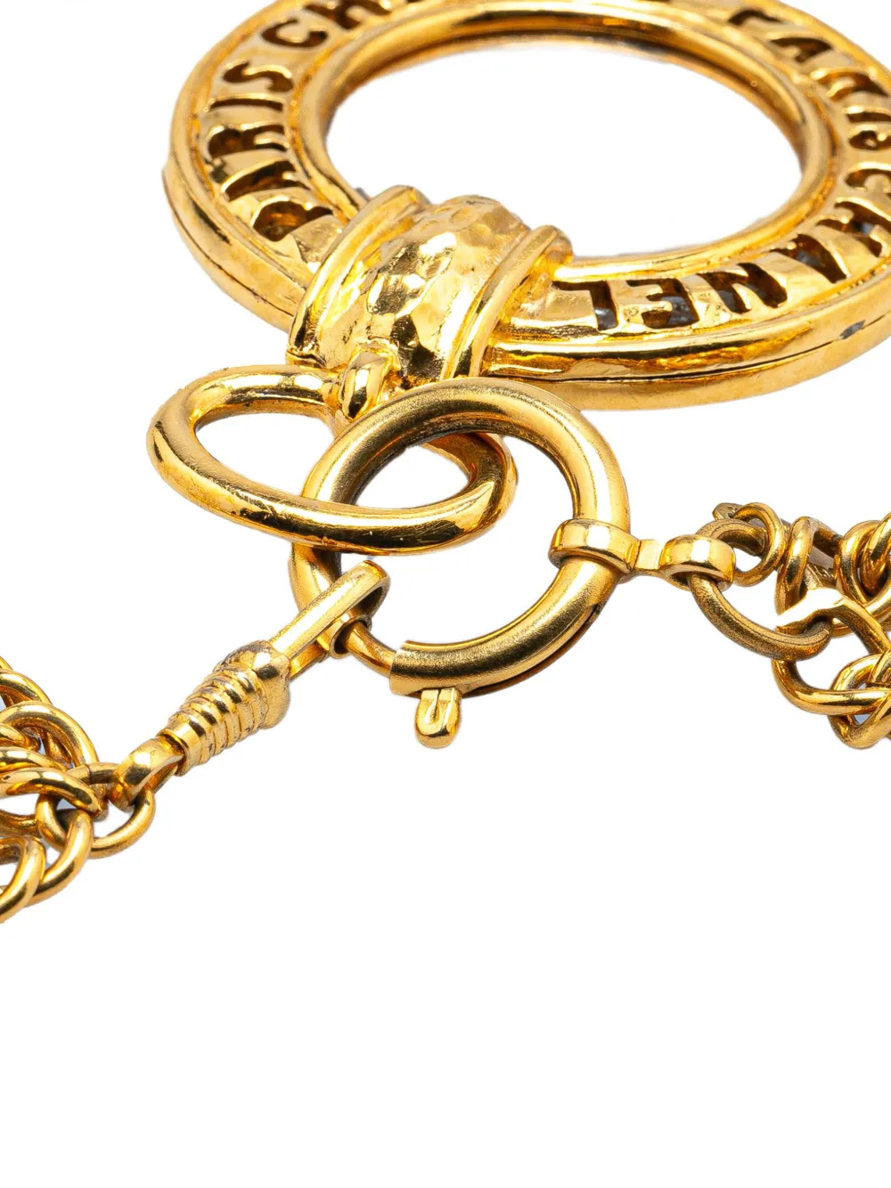 CHANEL Pre-Owned 1970-1980 Gold Plated Logo Loupe Magnifying Glass Pendant Necklace costume necklace - Goud