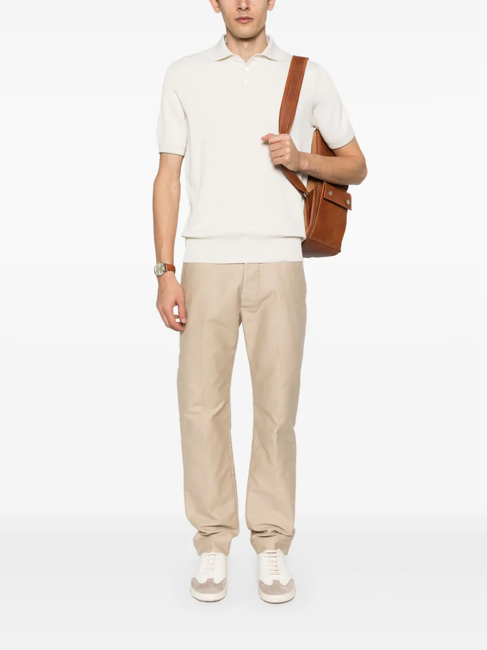 Brunello Cucinelli fine-ribbed polo shirt - Beige