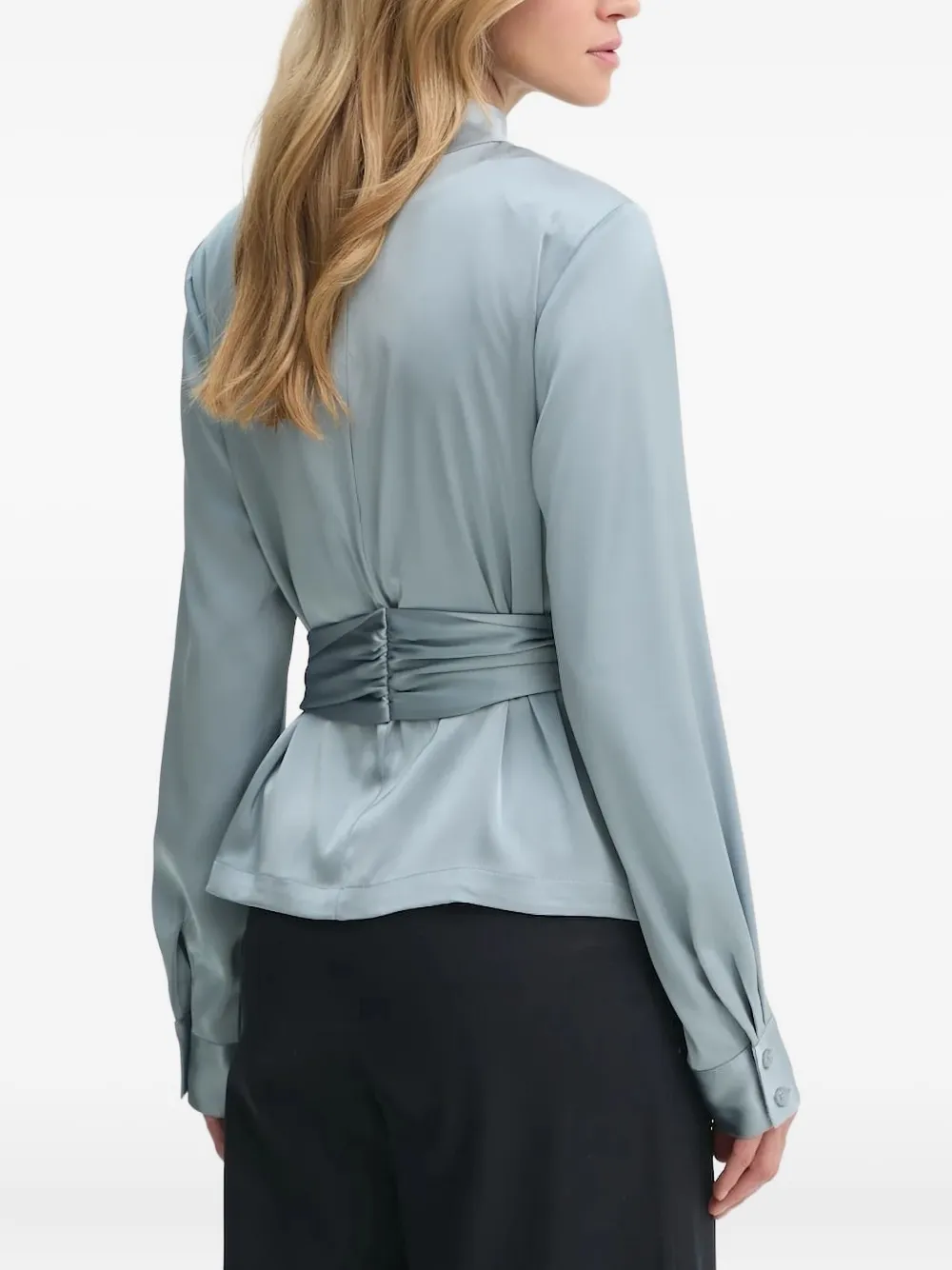 Gestuz High-neck Belt-waist Blouse In Blue