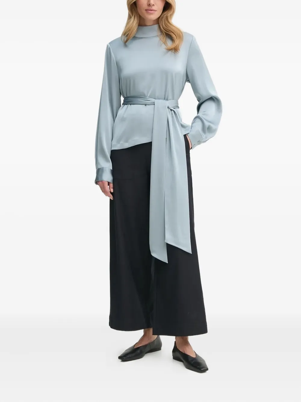 Gestuz High-neck Belt-waist Blouse In Blue