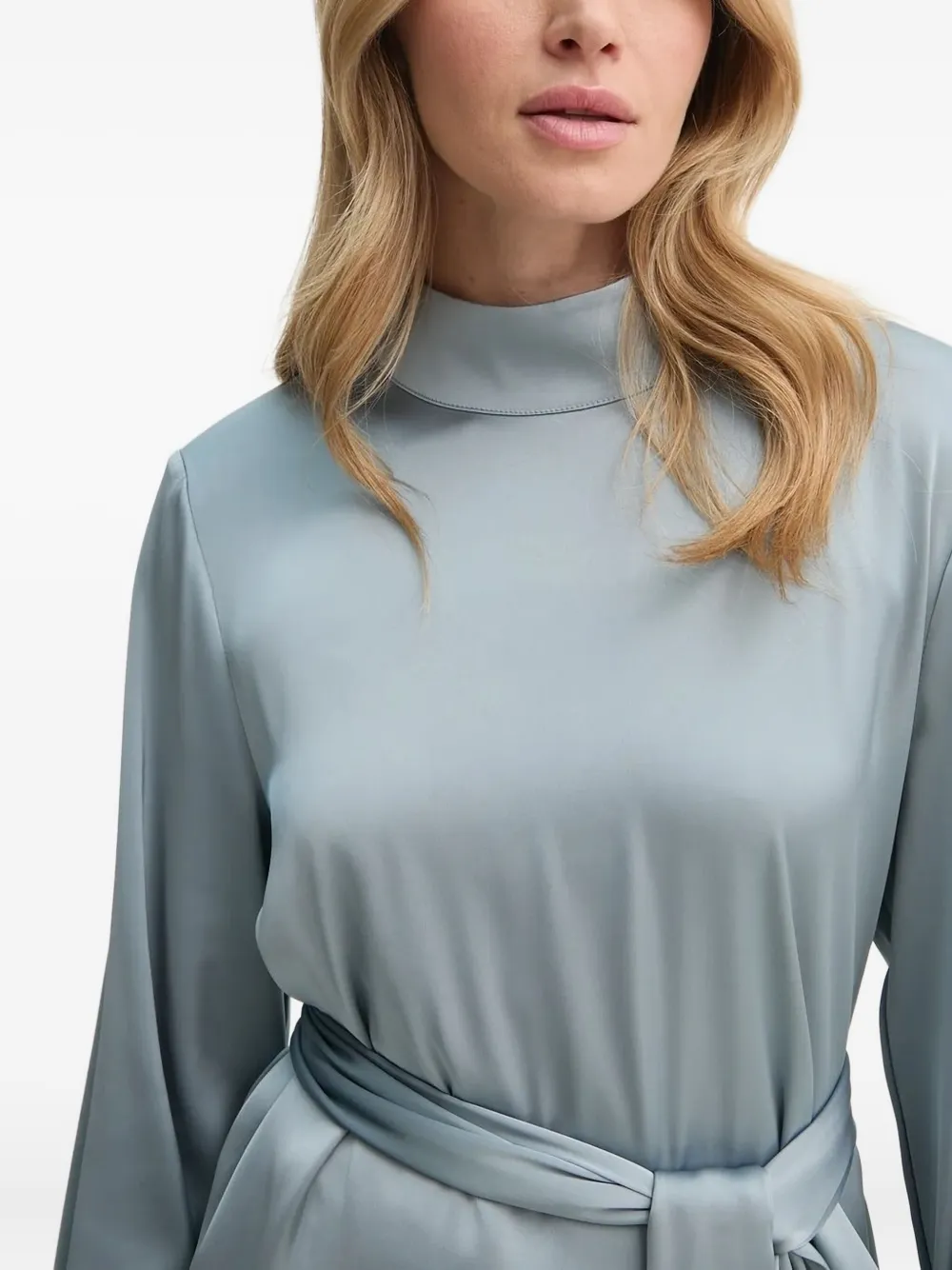 Gestuz High-neck Belt-waist Blouse In Blue