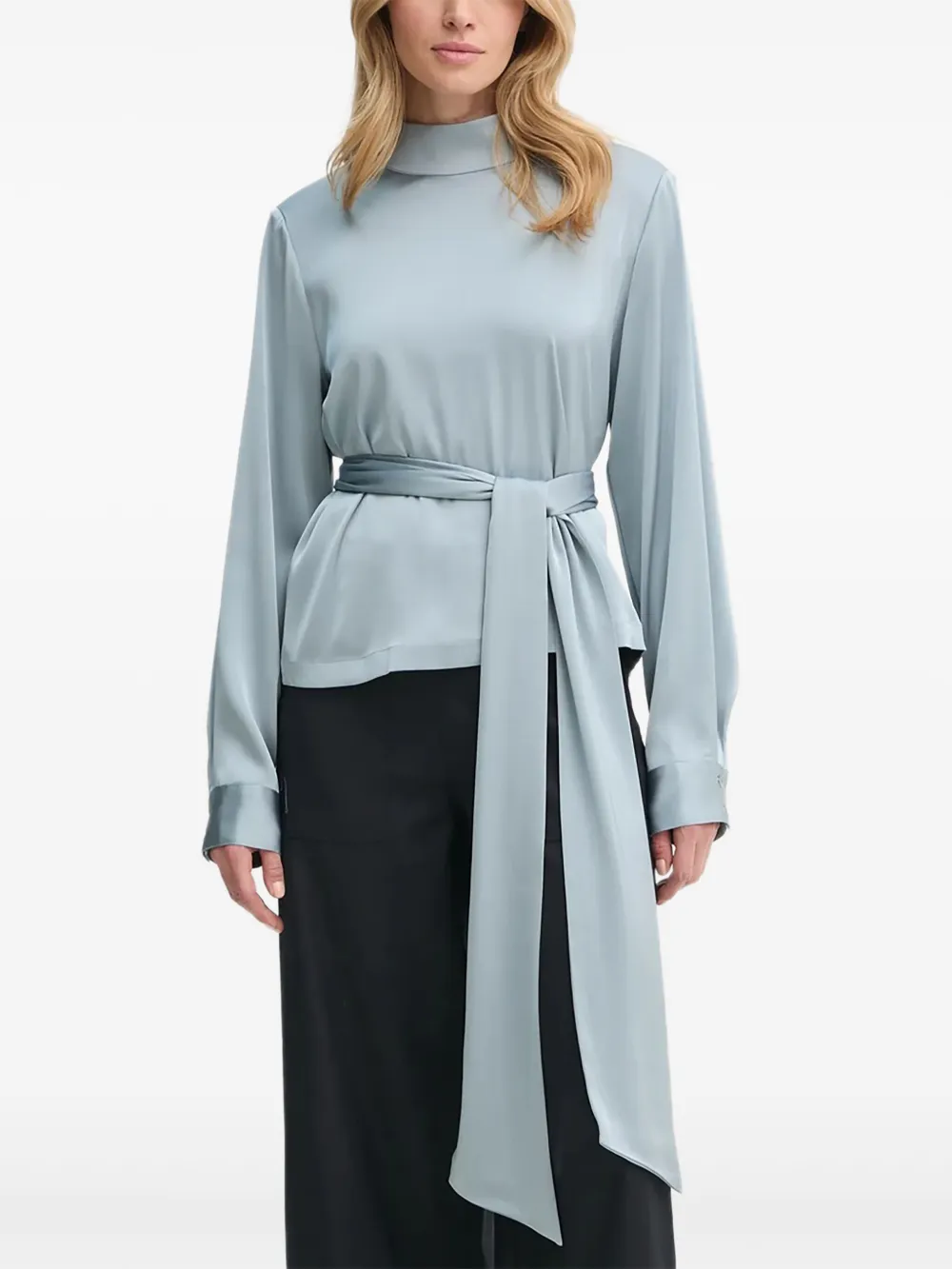 Gestuz high-neck belt-waist blouse | Blue | Image 1