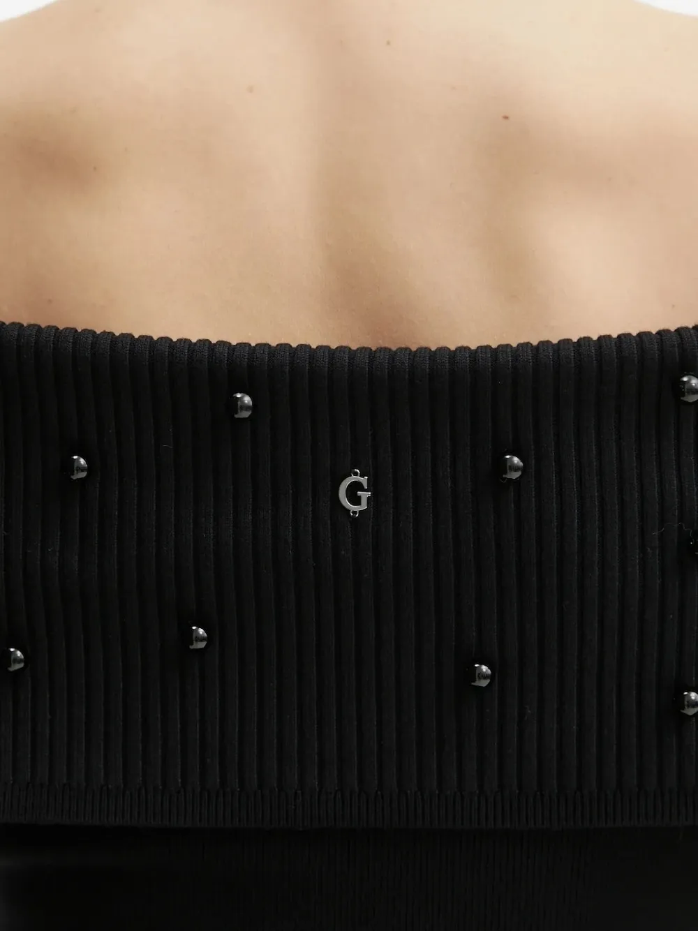 GUESS USA Off-shoulder verfraaide midi-jurk Zwart