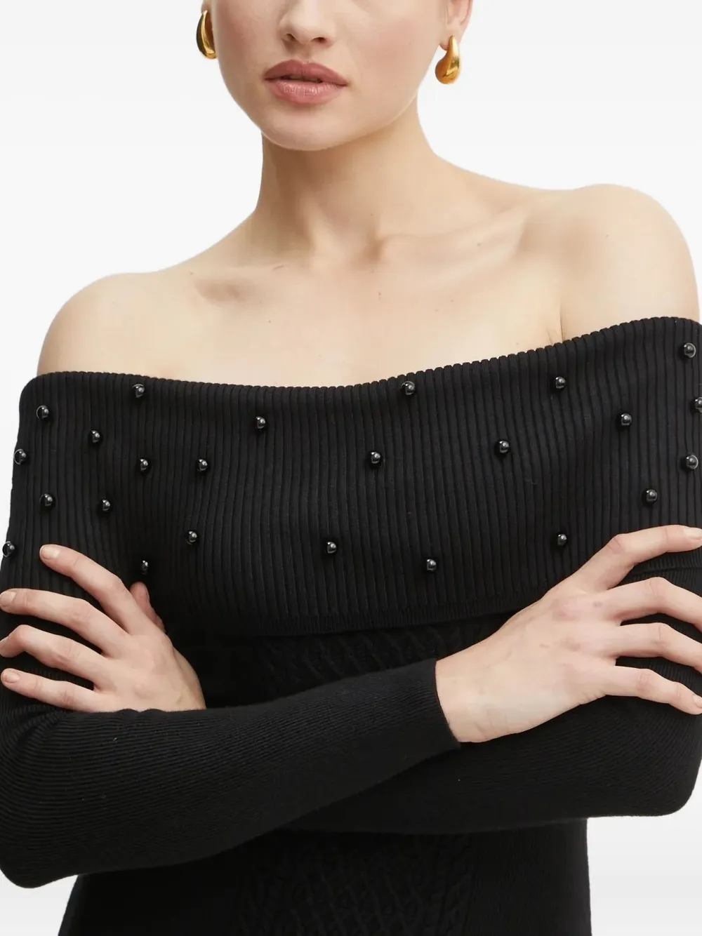 GUESS USA Off-shoulder verfraaide midi-jurk Zwart