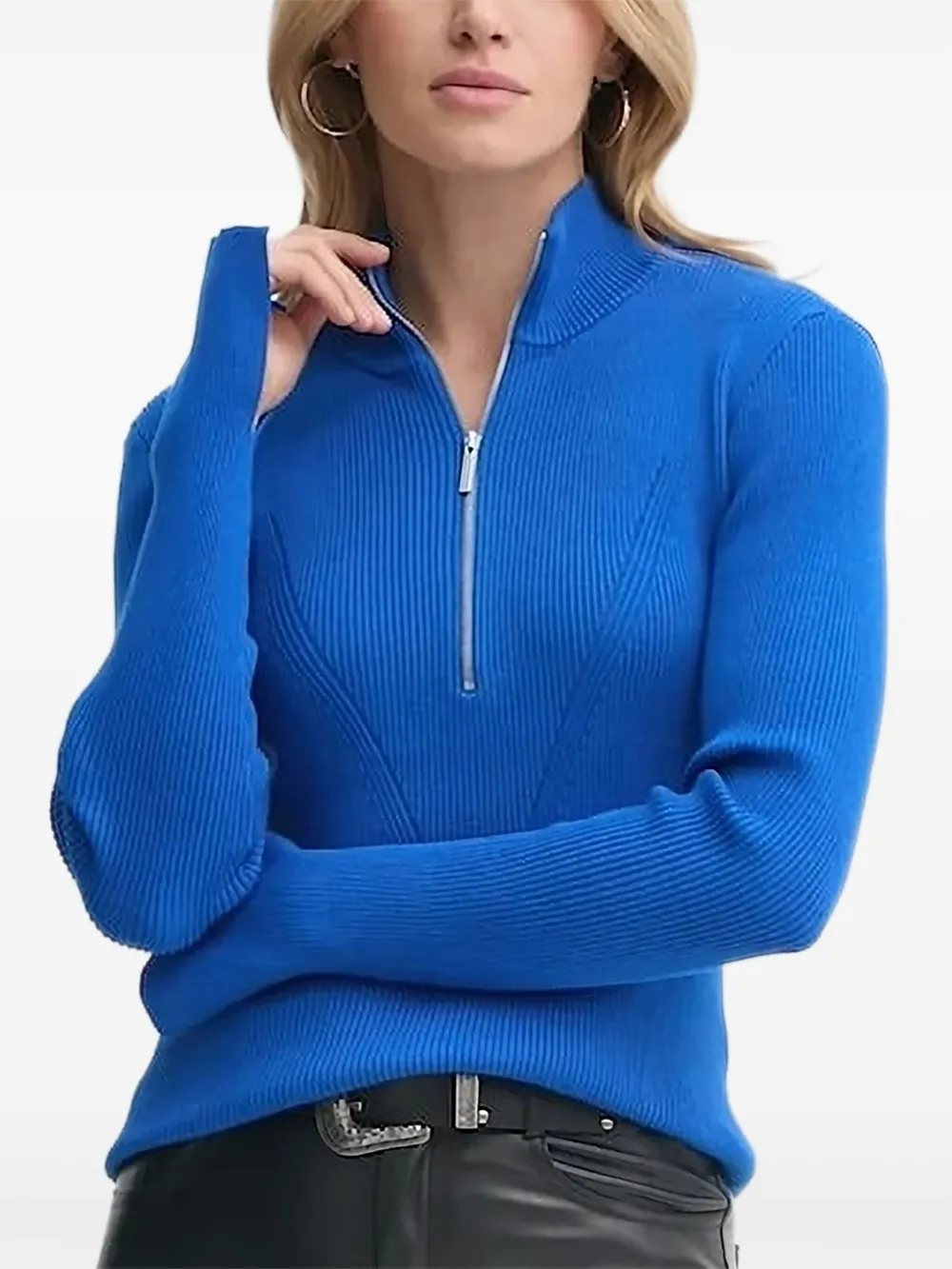 Gestuz Geribbelde trui met rits Blauw