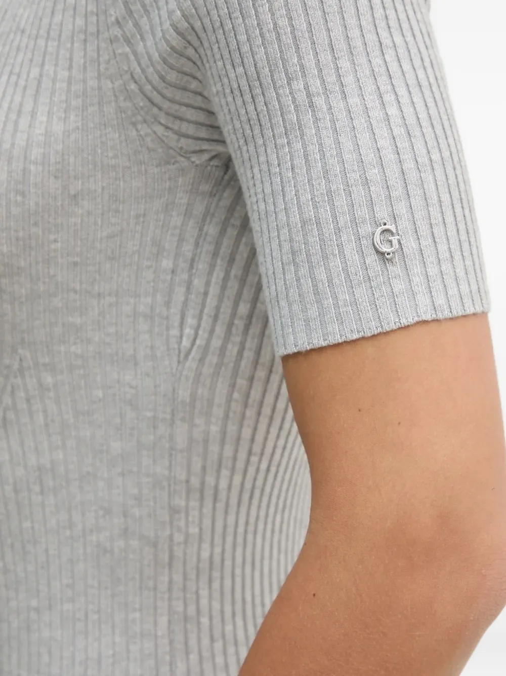 Guess Usa Ribbed V-neck Midi Dress In Gray