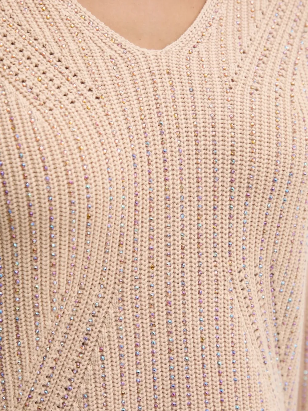 Guess Usa Crystal-embellishment V-neck Sweater In Neutral