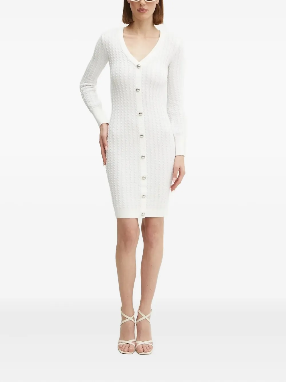 GUESS USA Kabelgebreide mini-jurk met knopen Wit