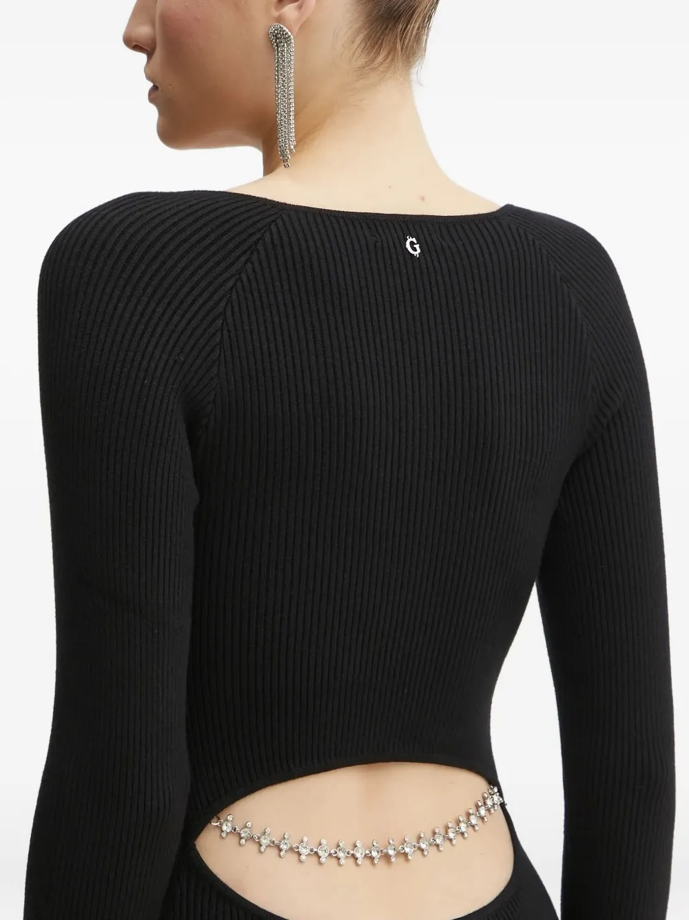 GUESS USA Geribbelde mini-jurk verfraaid met kristallen en uitgesneden details Zwart