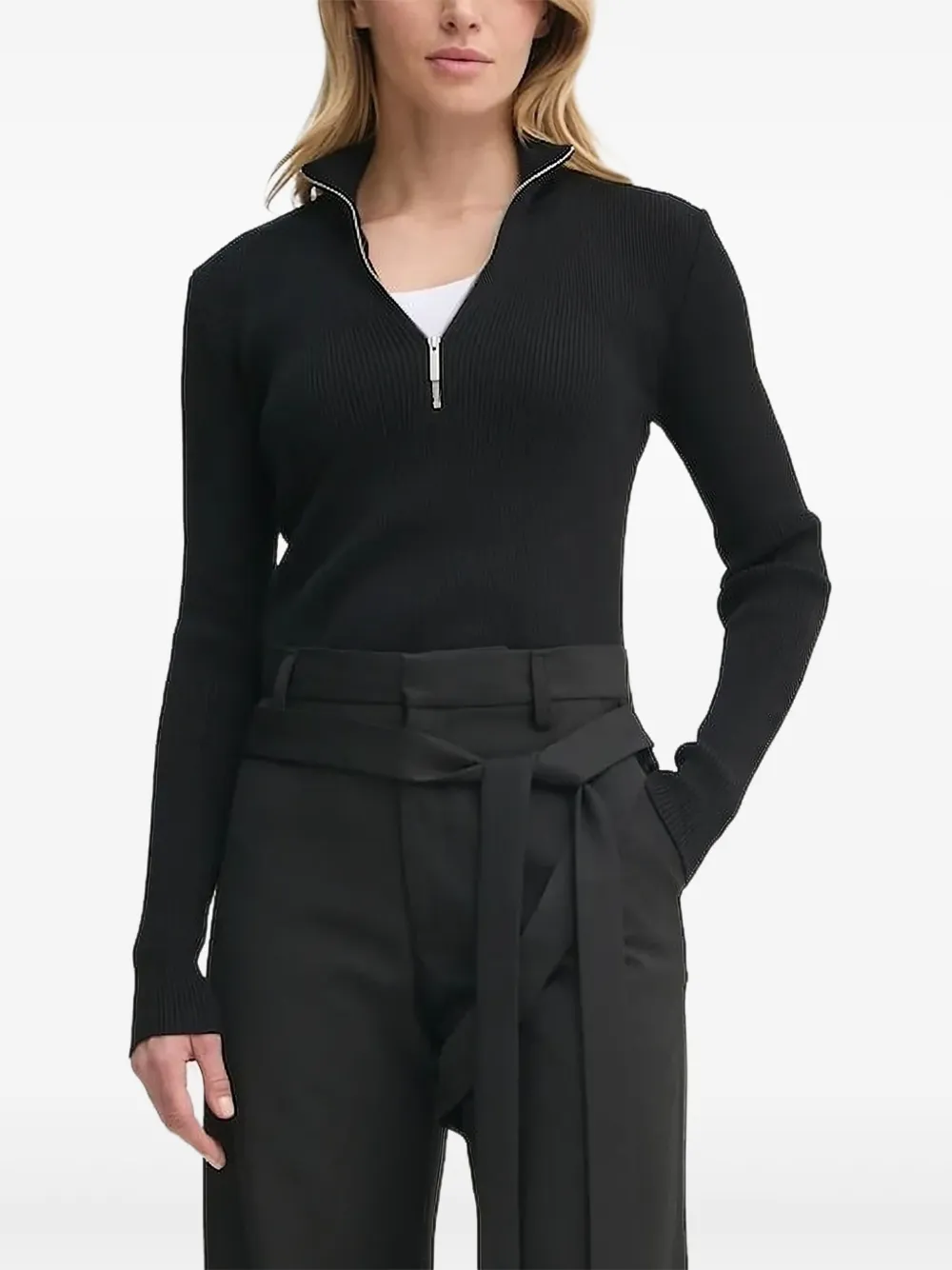 Gestuz Ribbed Half-zip Sweater In Black