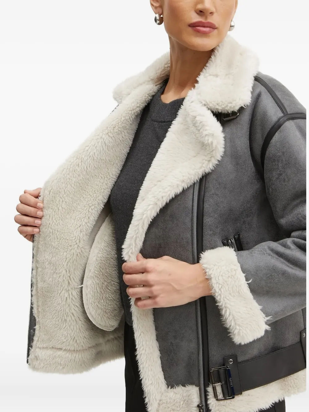 Liu •jo Belted Shealing Jacket In Gray