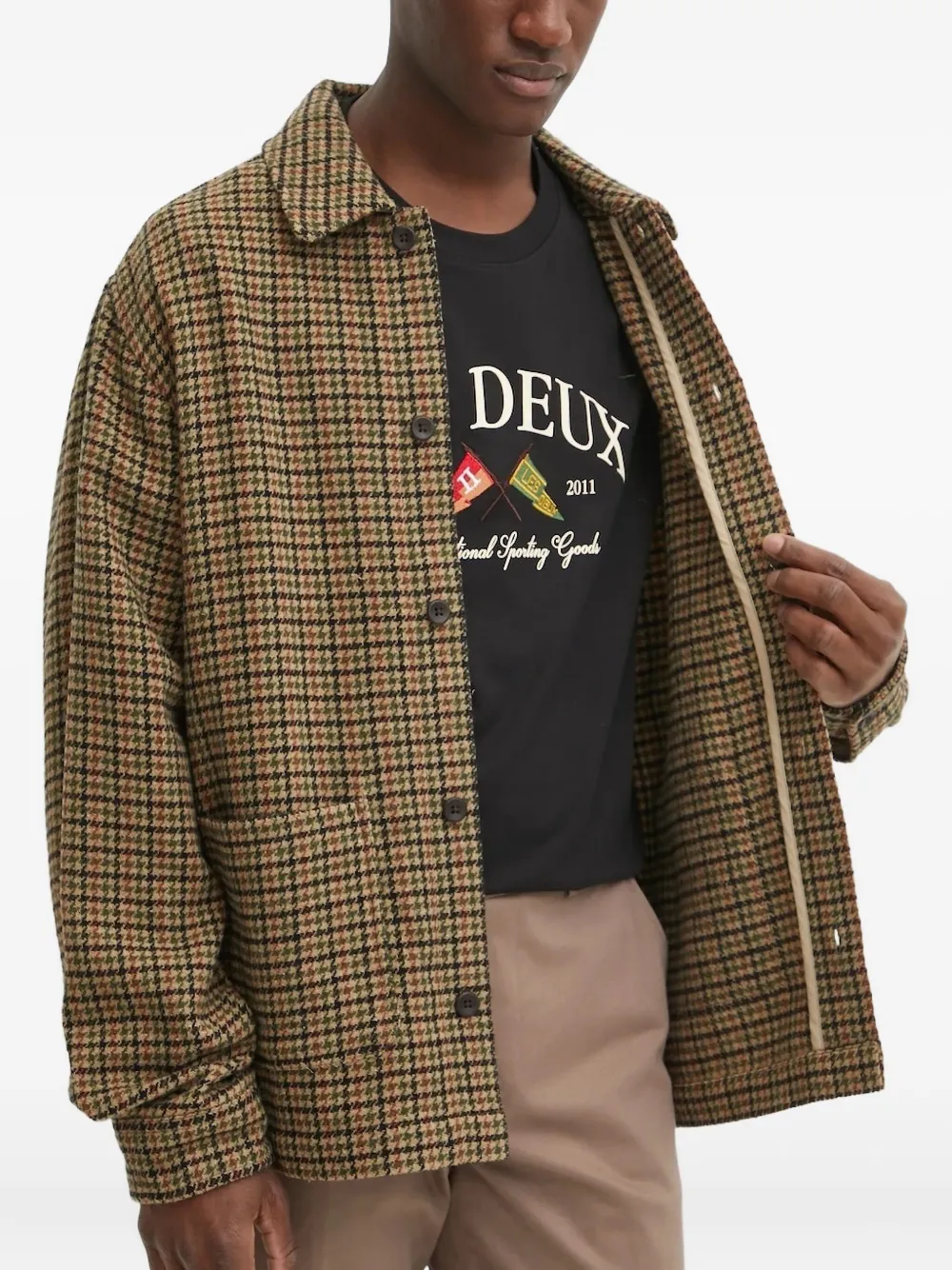 Les Deux Houndstooth Wool Shirt In Brown