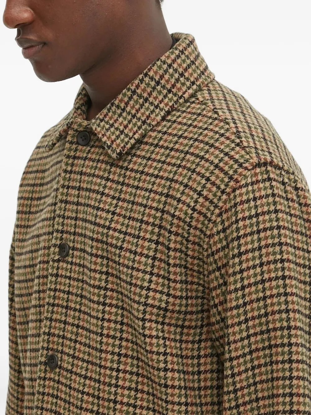 Les Deux Houndstooth Wool Shirt In Brown