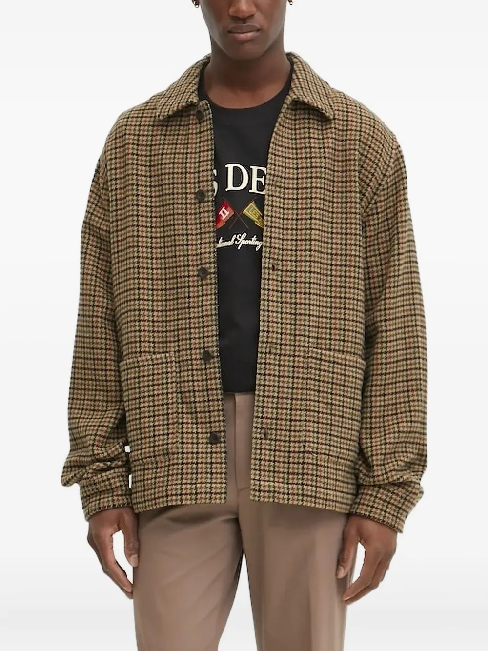 Les Deux Houndstooth Wool Shirt In Brown