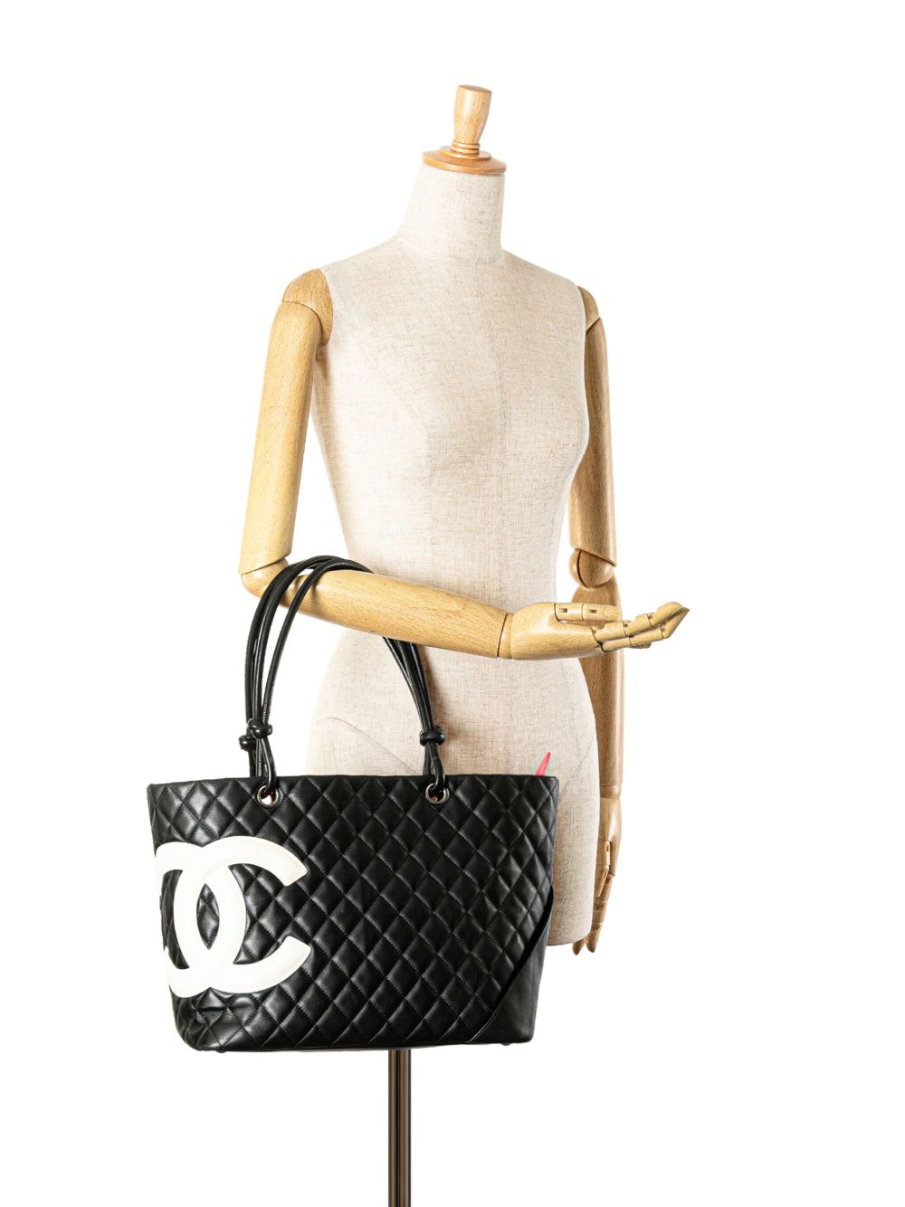 CHANEL Pre-Owned 2004-2005 grote Cambon Ligne lamsleren shopper - Zwart