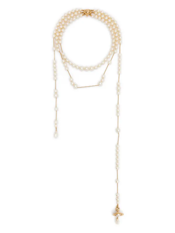 【Vivienne Westwood】Broken pearl necklace Broken Pearl Necklace in PLATINUM-PEARL-MULTI | Vivienne