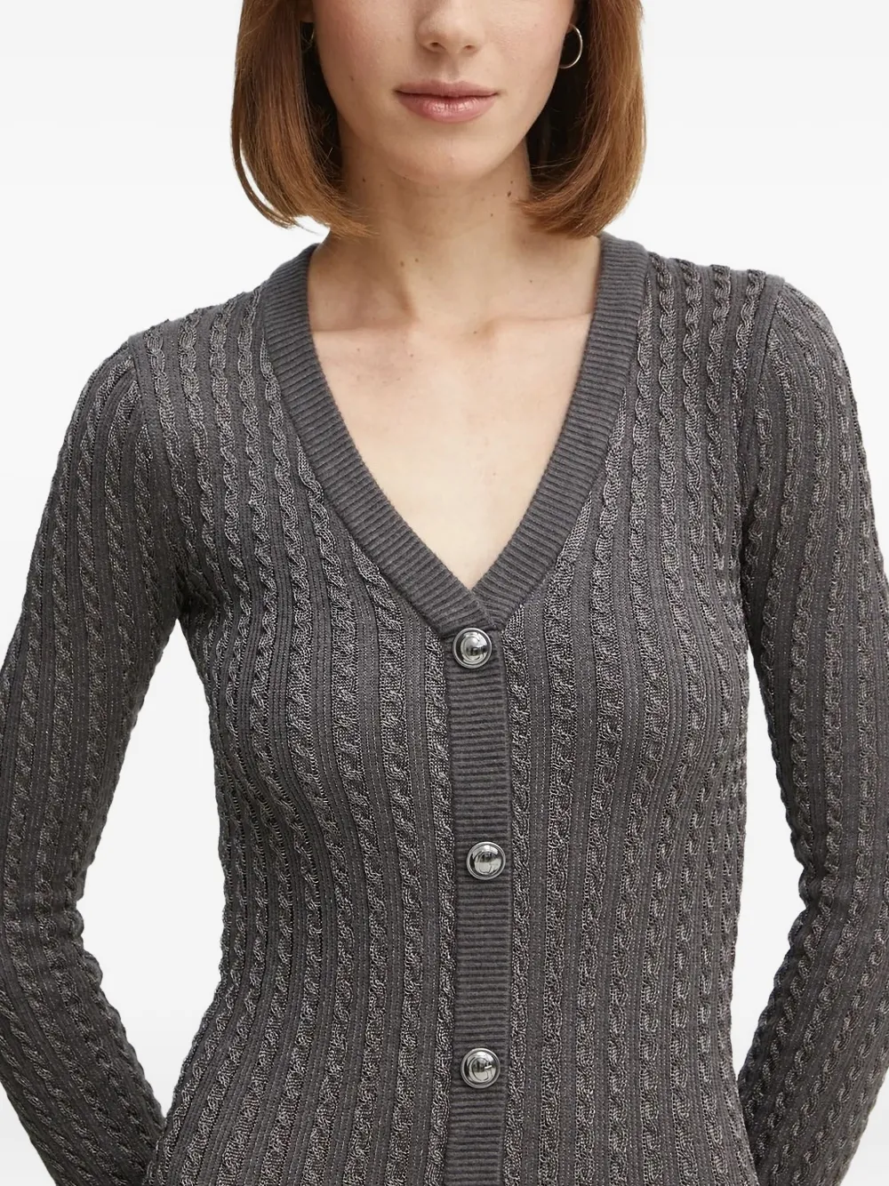 Guess Usa Cable-knit Button-front Midi Dress In Gray