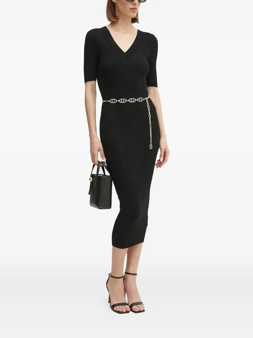 GUESS USA Midi-jurk met V-hals Zwart