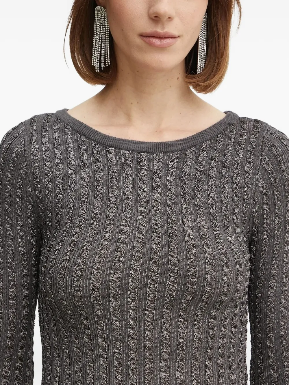 Guess Usa Cable-knit Metallic-threading Sweater In Gray