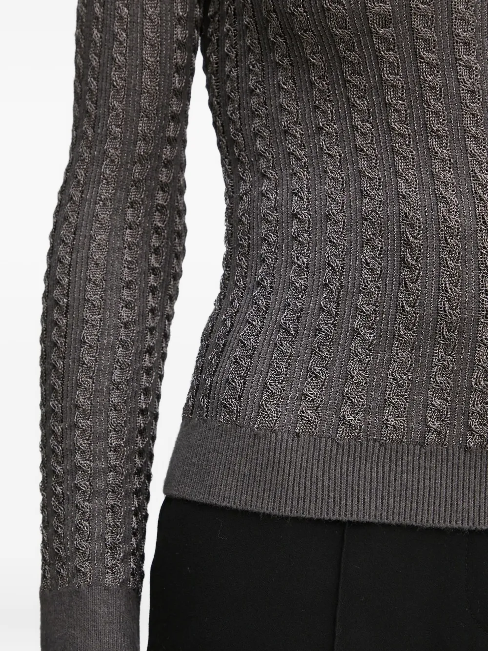 Guess Usa Cable-knit Metallic-threading Sweater In Gray
