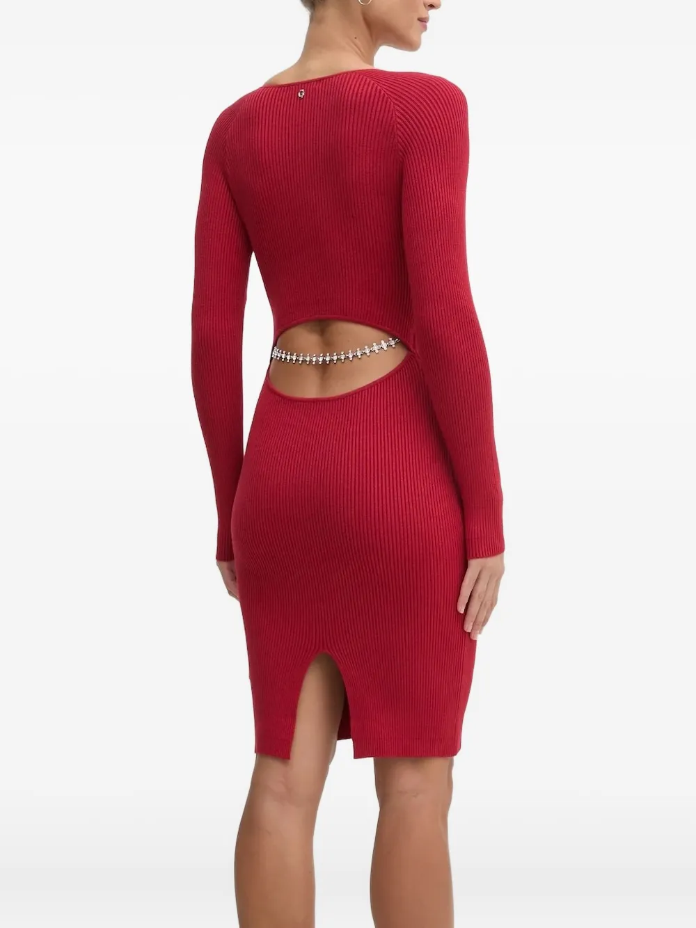 GUESS USA Geribbelde midi-jurk verfraaid met kristallen Rood