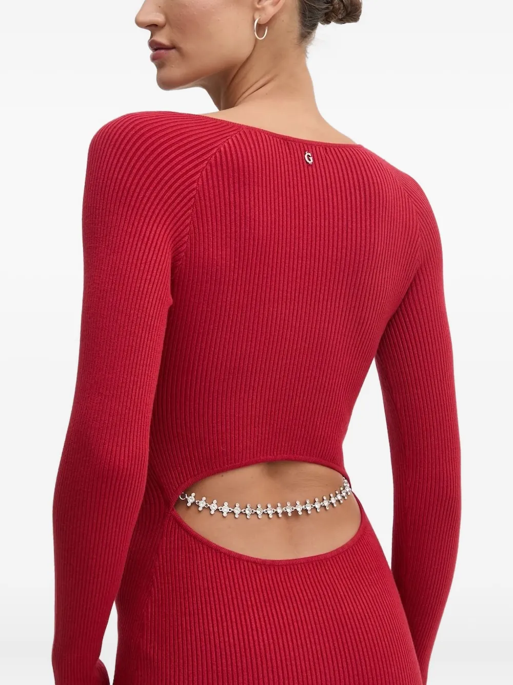 GUESS USA Geribbelde midi-jurk verfraaid met kristallen Rood