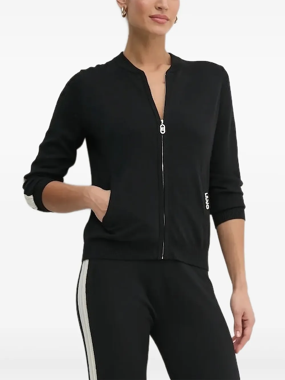 LIU JO zip-fastening stripe-detail cardigan Zwart