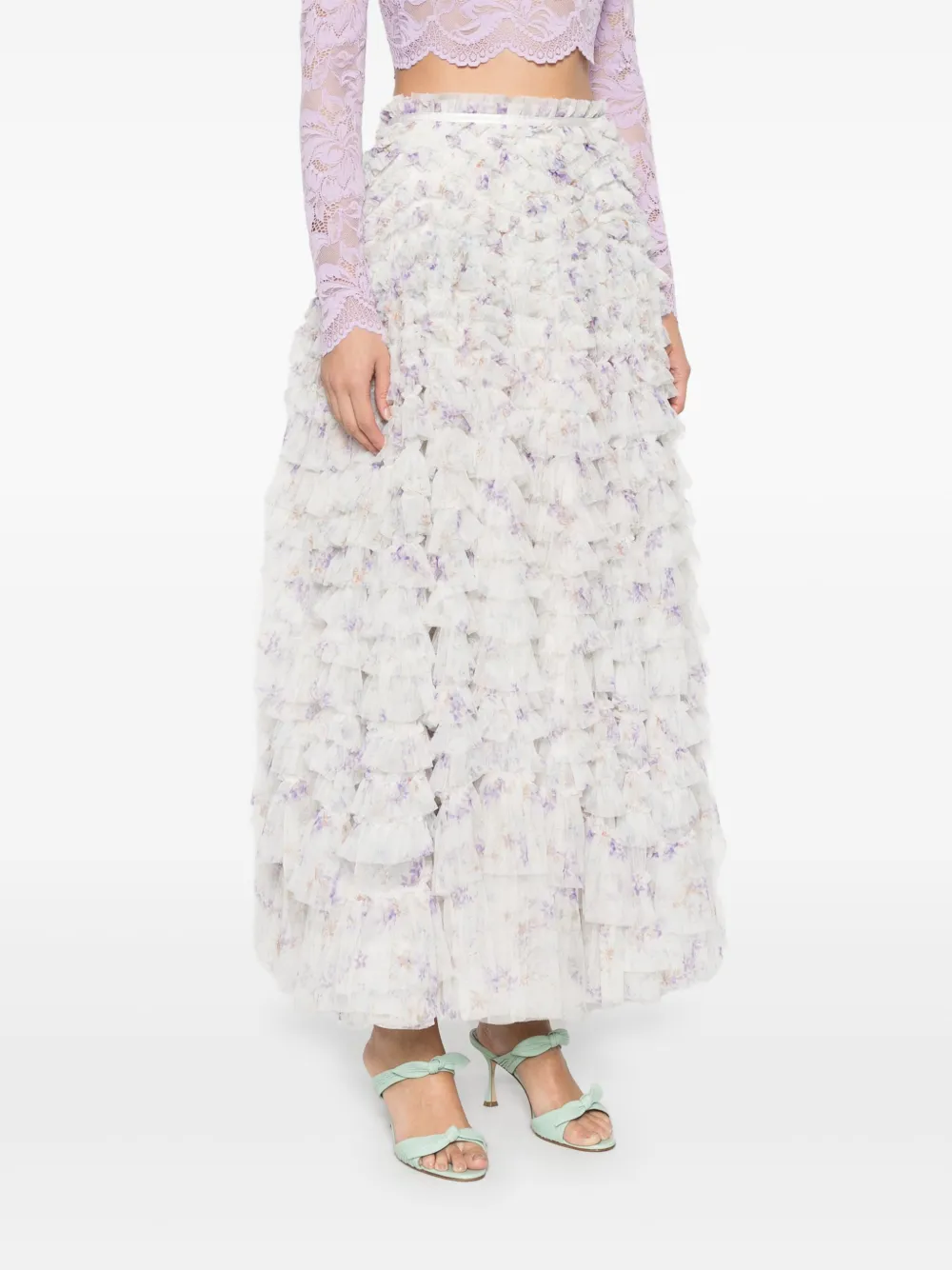 Needle & Thread Ophelia Ditsy Hattie maxi-rok Wit