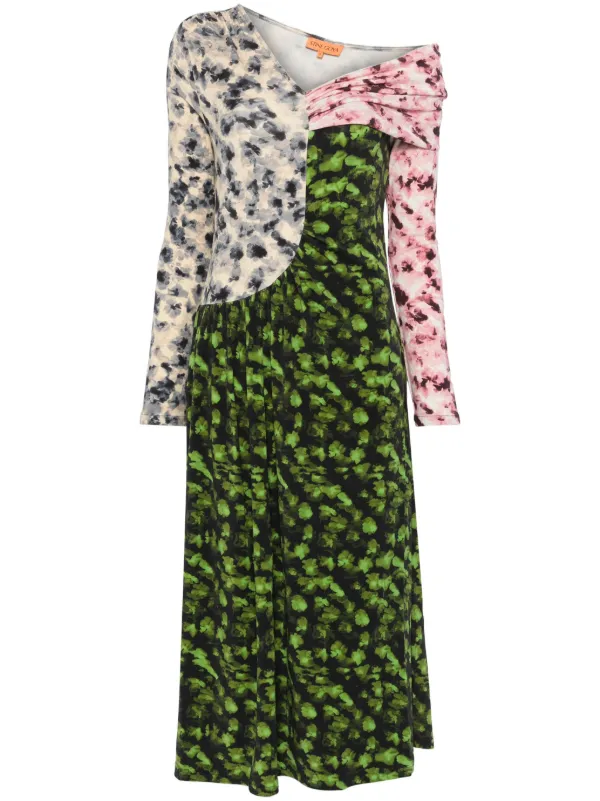 Stine Goya one-shoulder long-sleeves Midi Dress | Green | FARFETCH GE