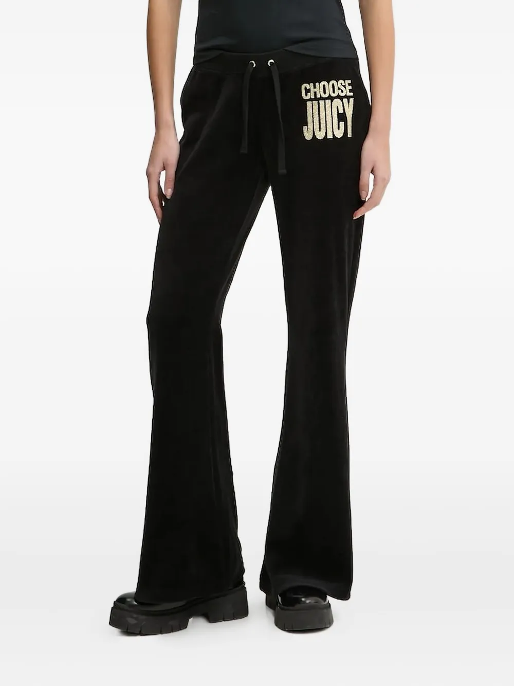 Juicy Couture Gold-logo Velour Sweatpants In Black