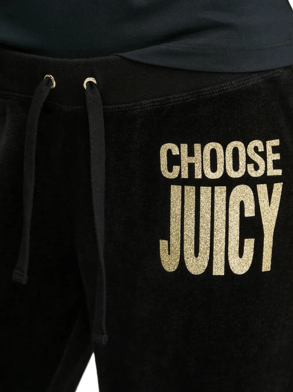 Juicy Couture Gold-logo Velour Sweatpants In Black