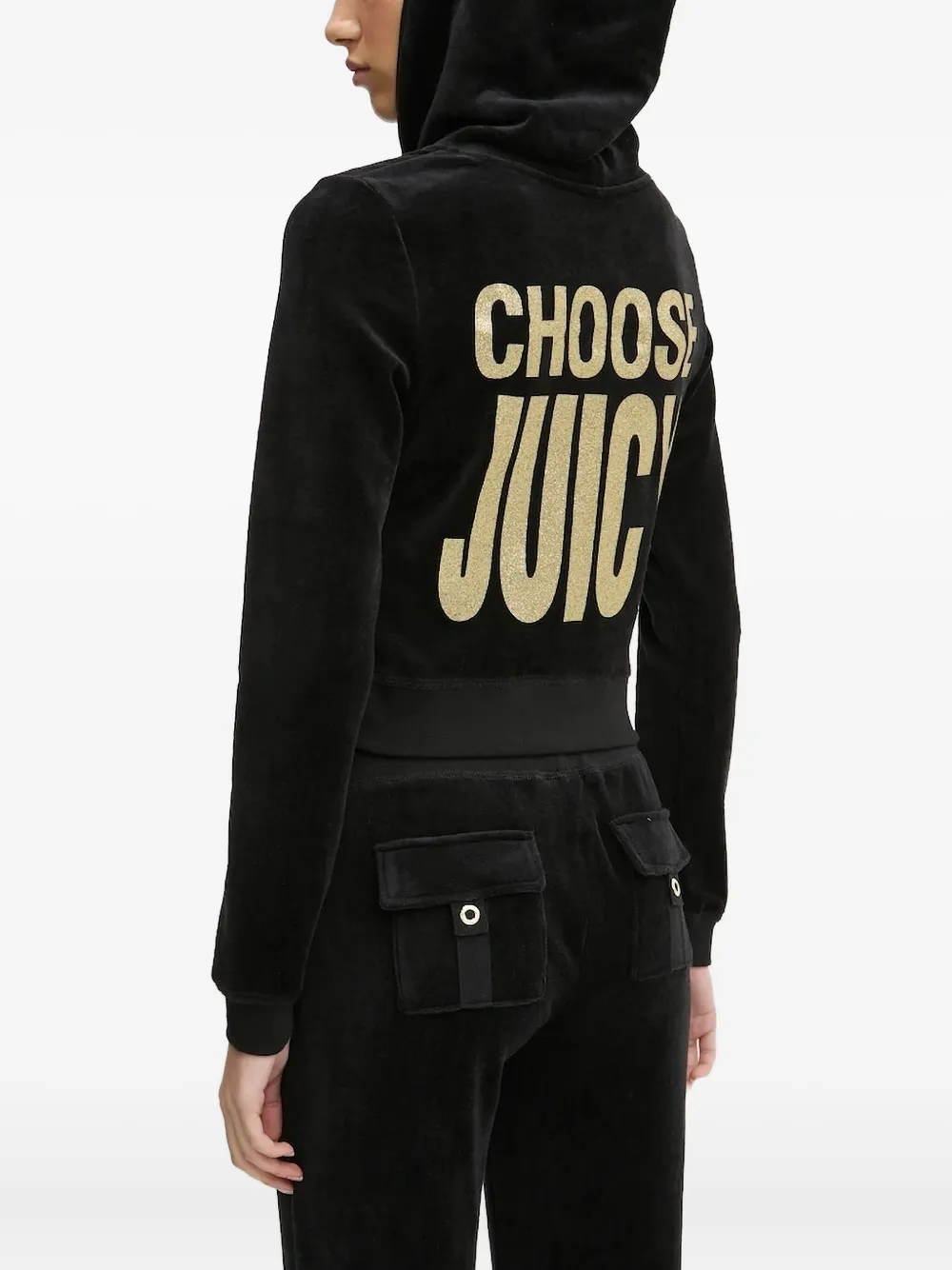 Juicy Couture hooded velour zip-up top - Zwart