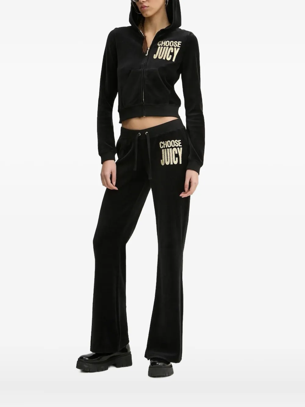 Juicy Couture hooded velour zip-up top - Nero
