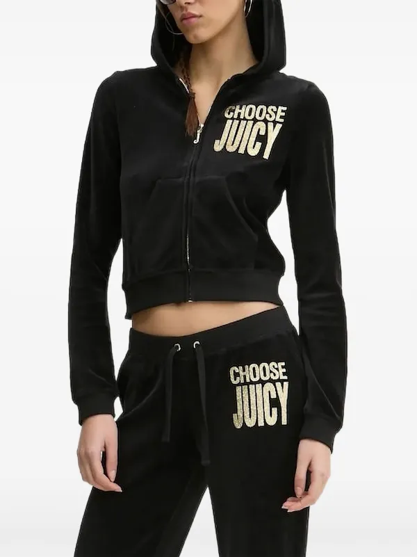 juicy Juicy Couture Blusa De Plush Com Capuz e Zíper | Preto | FARFETCH BR