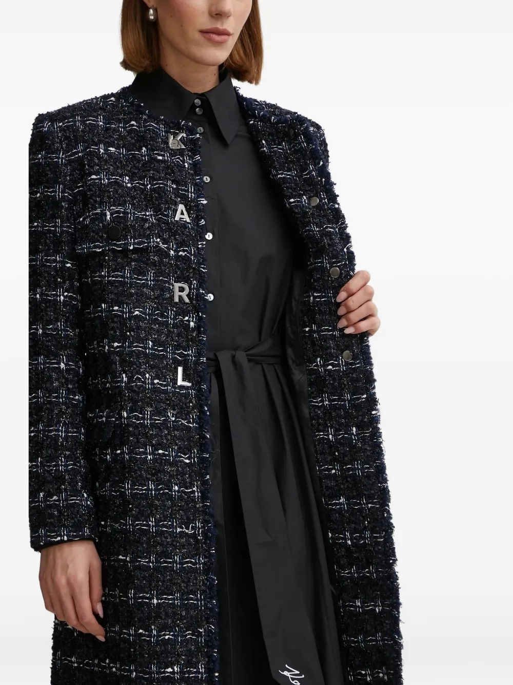 Karl Lagerfeld Tweed jas met logo Zwart