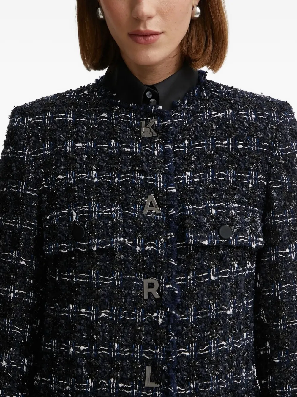 Karl Lagerfeld Tweed jas met logo Zwart