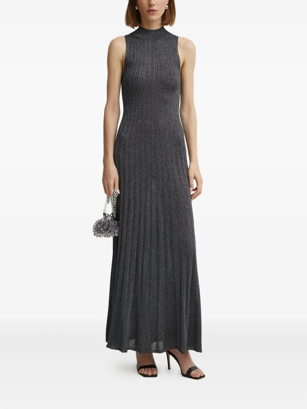 Ivy & Oak Flora Ribbed High-neck Maxi Dress In Gray